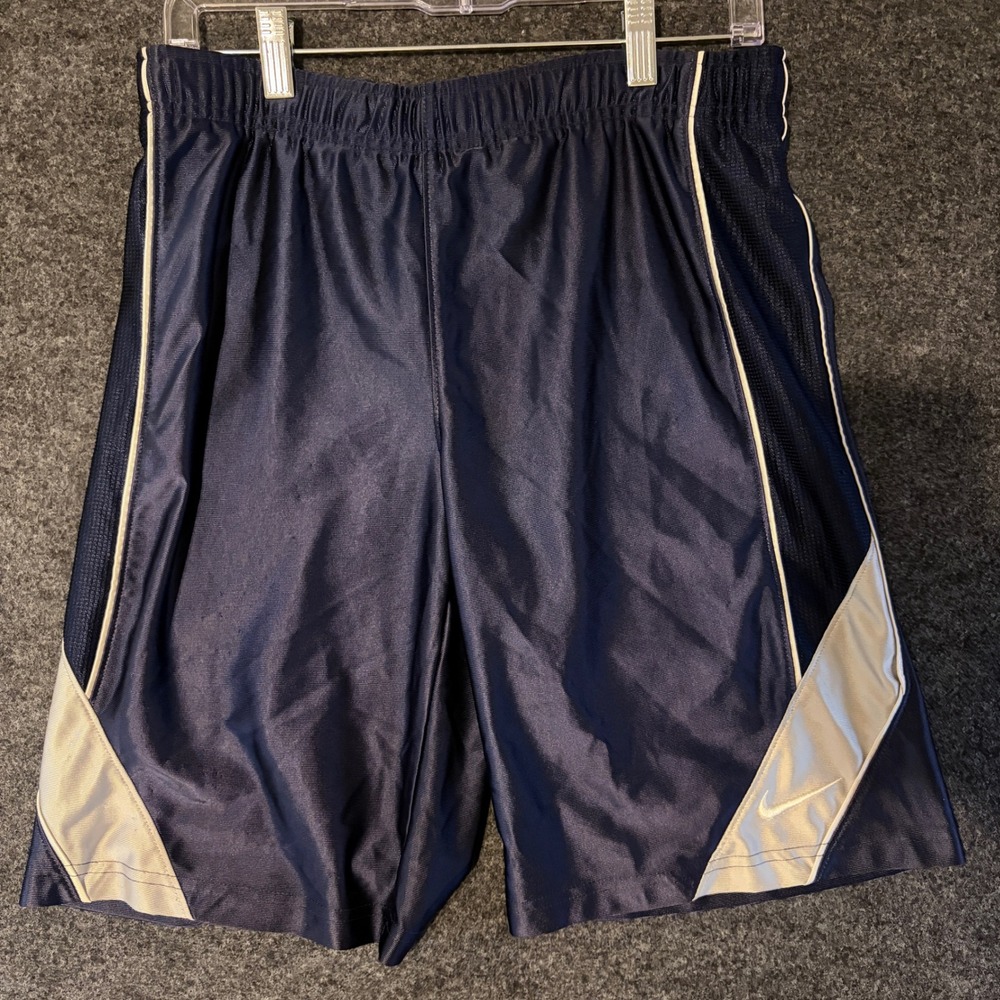 Nike Mens Basketball Shorts Navy Blue Silver Swoosh Size Medium